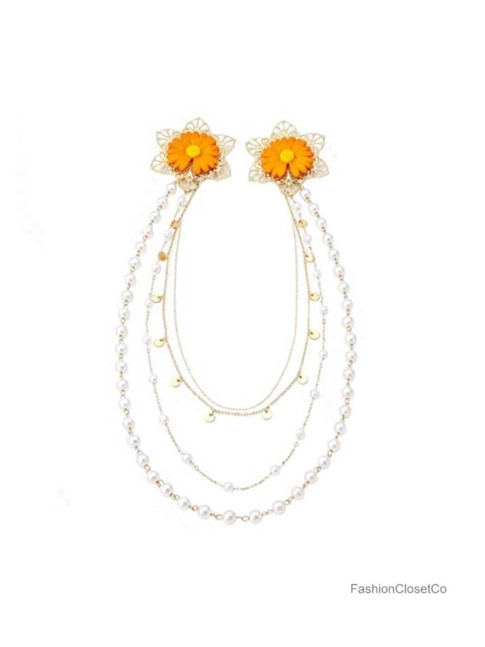 Daisy Flower Tassel Pearl Coin Body Chain Brooch Pin Women Jewelry